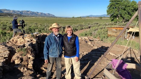 Olive and Bruce at Wallace Ruin just after sunrise on our last day of taping